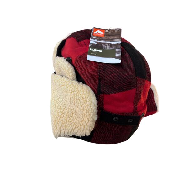 Ozark Trail NWT Trapper Hat One Size Adult Red Black Buffalo Check with Faux Fur - Picture 1 of 5